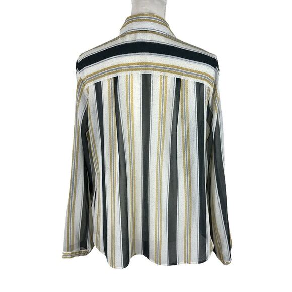 Cabi Style 4339 Caliber Blouse Sheer Ivory Gold DK Gray Pattern Size Medium - Picture 5 of 8
